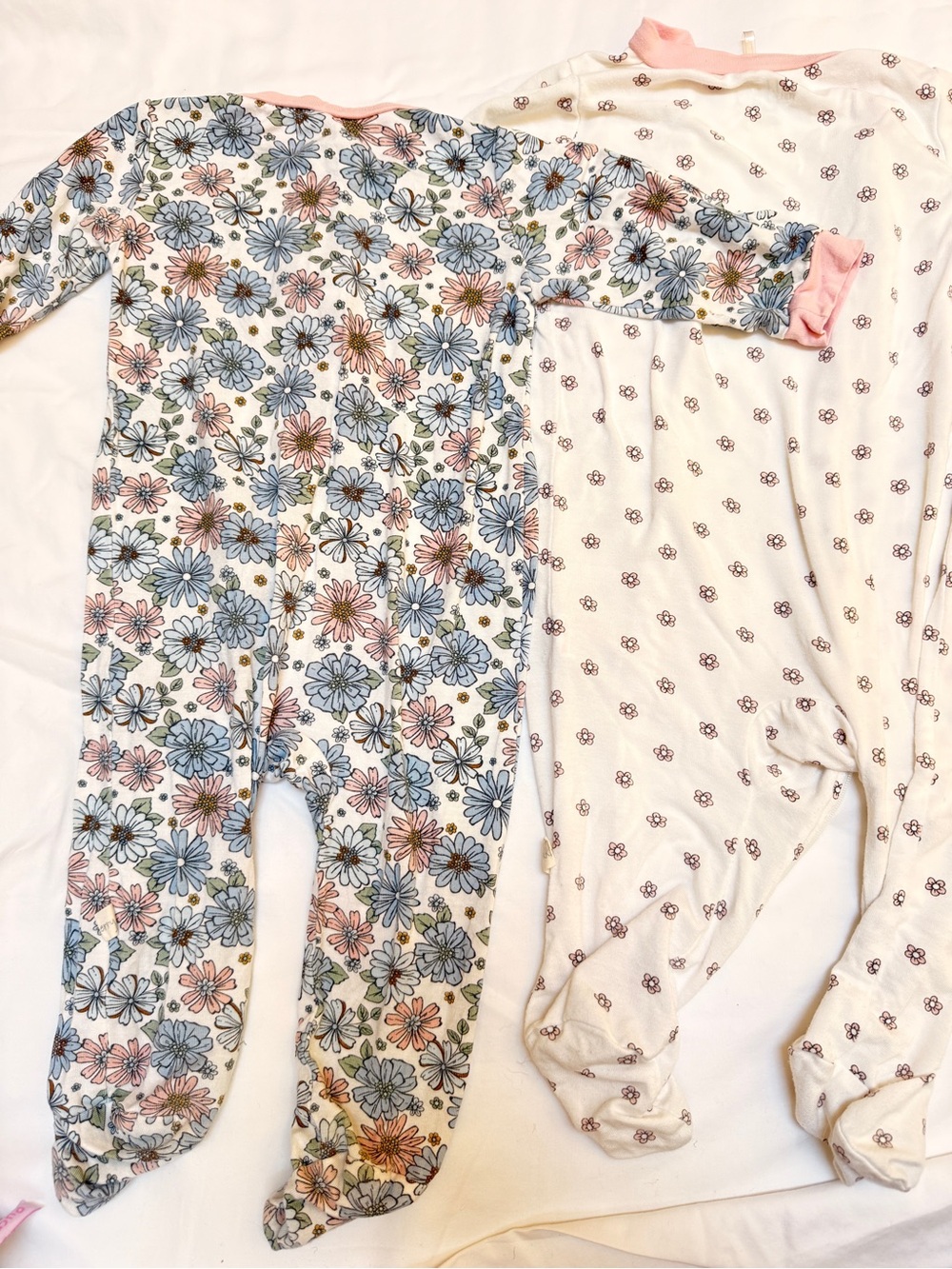 Baby Girl Floral Footed One-Pieces - Pink Trim - Picture 5 of 6
